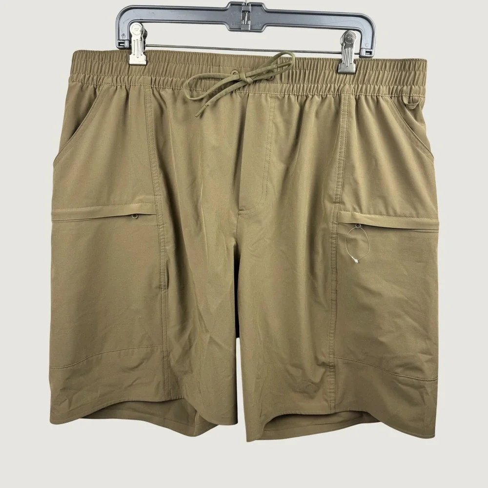 Lands End Performance Shorts Mens XL Khaki Tan Stretch Cargo Hiking Gorpcore